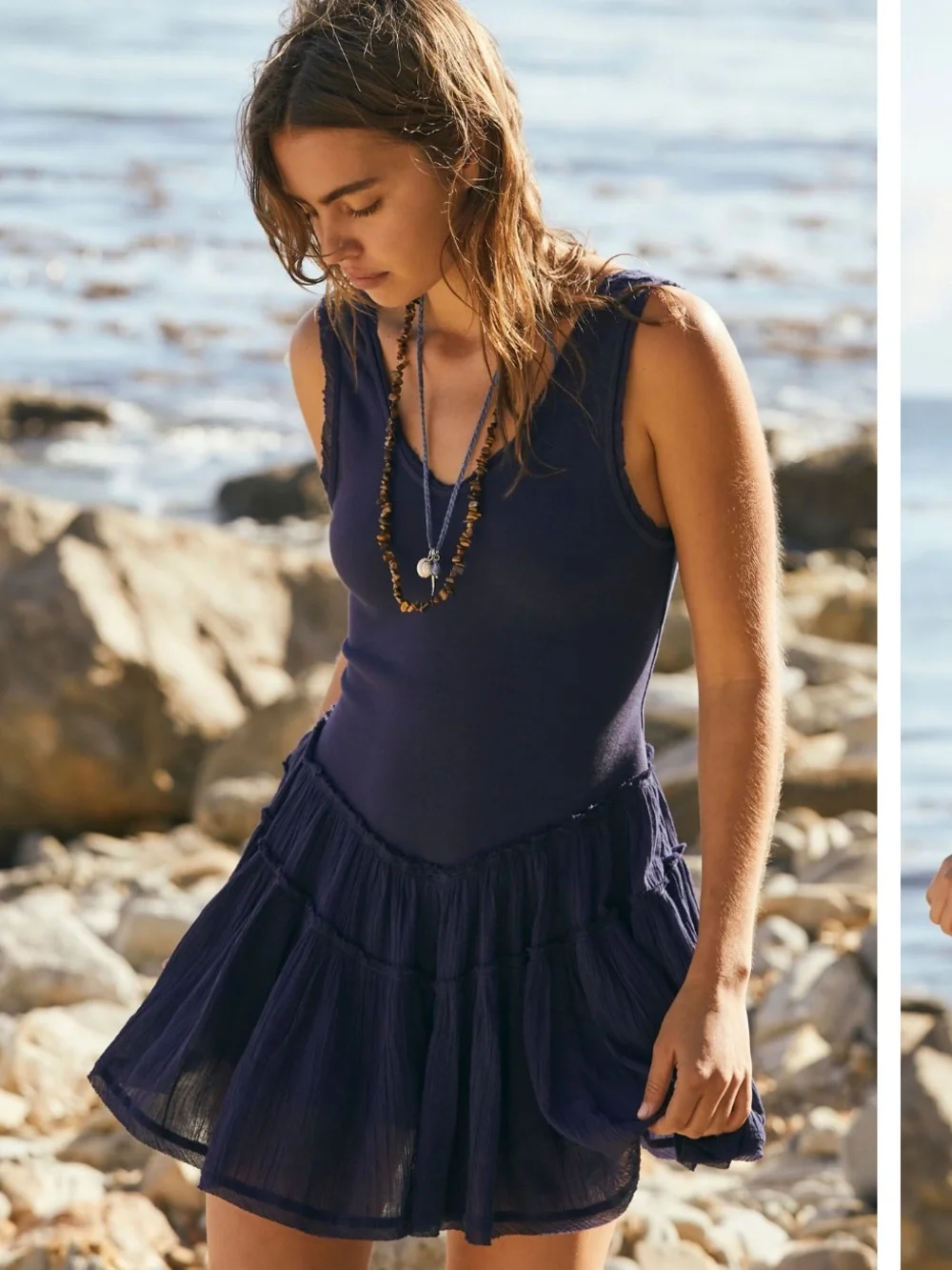 Free People Navy Ruffle Trim Mini Dress